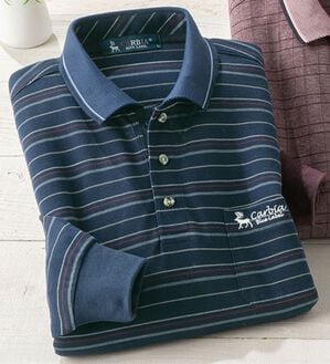 「＜カルビア＞長く着られる柄違い涼やか麻入りポロシャツ（メンズポロシャツ）」｜ネイビー