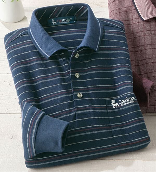 「＜カルビア＞長く着られる柄違い涼やか麻入りポロシャツ（メンズポロシャツ）」｜ネイビー