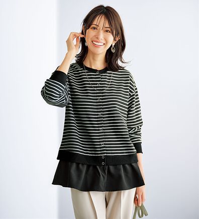 BELLUNA（ベルーナ）の「裏起毛素材ドッキングカーディガン（その他カーディガン）」