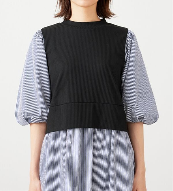 BELLUNA（ベルーナ）の「ベルト使い異素材切替ワンピ―ス（その他ワンピース）」｜詳細画像