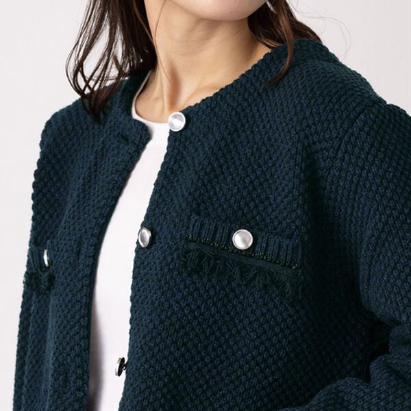 BELLUNA（ベルーナ）の「フリンジ使いノーカラーニットジャケット（その他ジャケット）」｜詳細画像