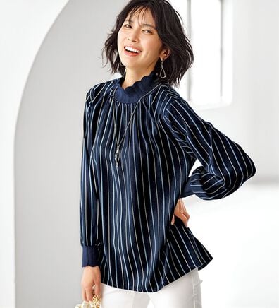 BELLUNA（ベルーナ）の「衿＆袖ニット使い美人顔ブラウス（ブラウス）」