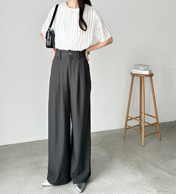 GeeRA（ジーラ）の「着心地抜群！ハイウエストダブルタックワイドパンツ（フルレングスパンツ）」｜詳細画像