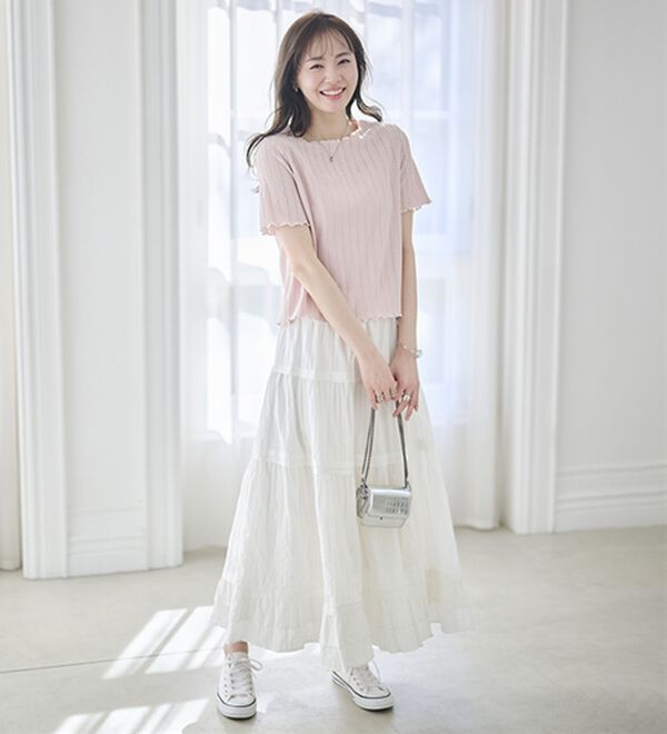 RANAN（ラナン）の「透かし柄メロー配色Ｔシャツ（カットソー）」｜詳細画像