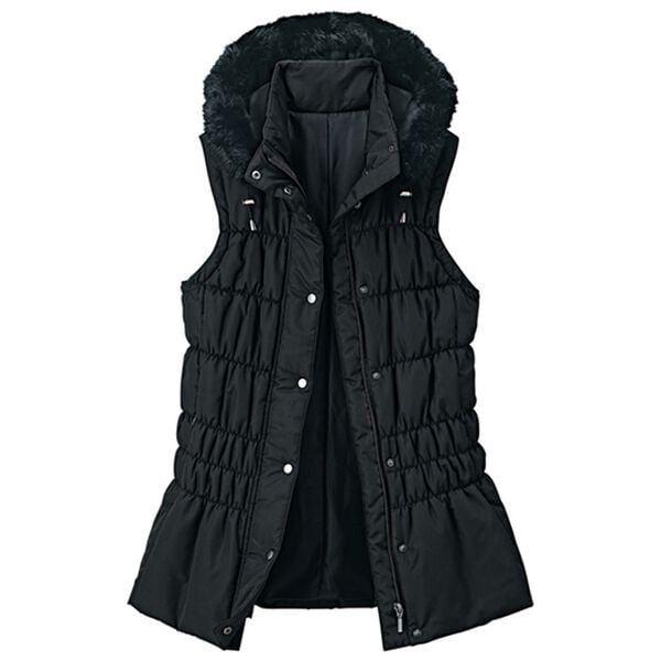 ルフラン（ルフラン）の「ファー使い軽量中わたベスト（中わたコート・ベスト）」｜黒