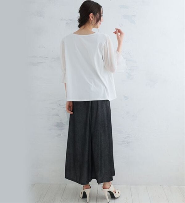 A HAPPY MARILYN（アハッピーマリリン）の「選べる袖異素材 キレイめカットソー 半袖 プルオーバー（カットソー）」｜詳細画像