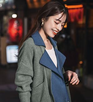 重ね着風デニム切替ニットジャケット - ベルーナ【公式】