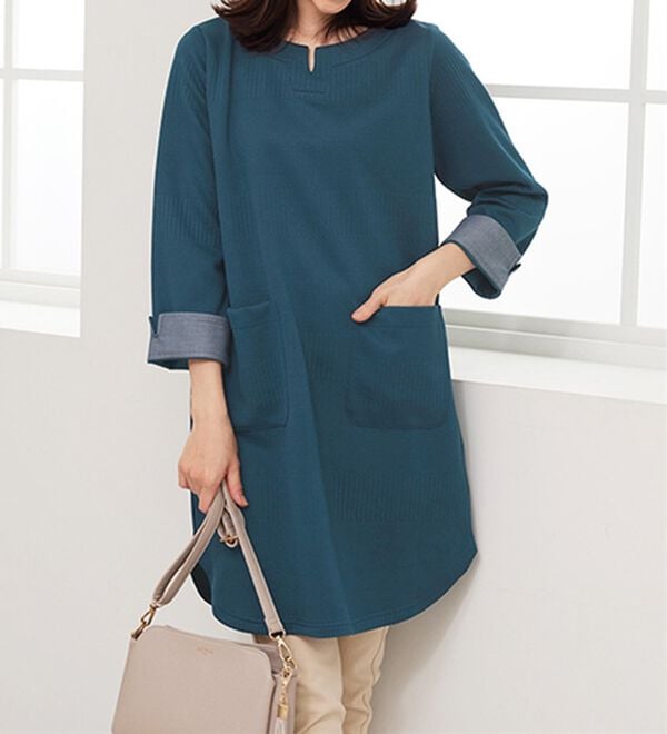 BELLUNA（ベルーナ）の「ポケット付ボーダージャカードワンピース（その他ワンピース）」｜詳細画像