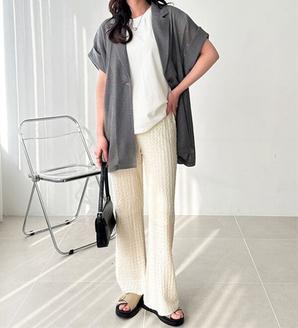 GeeRA（ジーラ）の「レース見えセミフレアイージーパンツ（フルレングスパンツ）」｜詳細画像