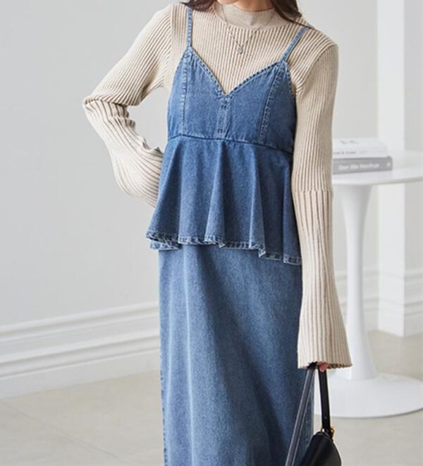 RANAN（ラナン）の「デニムペプラムキャミワンピース（ロングワンピース）」｜詳細画像