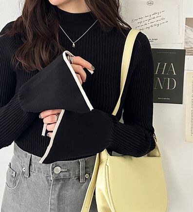 GeeRA（ジーラ）の「配色フレアリブニットトップス（ニット・セーター）」