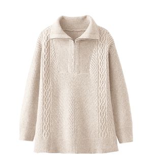 BELLUNA（ベルーナ）の「ハーフジップ使い編地切替ニットチュニック（チュニック）」｜詳細画像