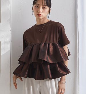 RANAN（ラナン）の「シャイニーフリルTシャツ（Tシャツ）」｜ブラウン