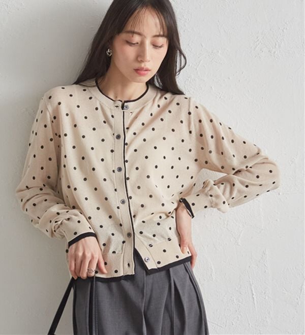 RANAN（ラナン）の「レイヤード風バイカラーシアーカーデ（ニットカーディガン）」｜詳細画像