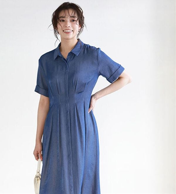 Pierrot（ピエロ）の「上品見えウエストタックシャツワンピース（カットソーワンピース）」｜詳細画像