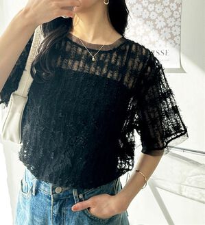 GeeRA（ジーラ）の「フェザーチュールＴシャツ（カットソー）」｜ブラック