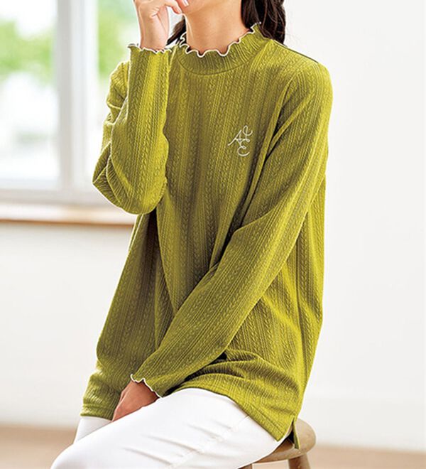 BELLUNA（ベルーナ）の「＜ＥＬＬＥ　Ａｃｔｉｖｅ＞配色使いジャカードプルオーバー（カットソー）」｜ライムイエロー