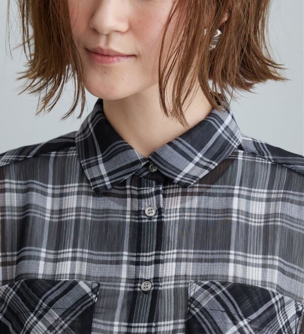BELLUNA（ベルーナ）の「シフォン楊柳チェック柄プリントシャツ（シャツ）」｜詳細画像