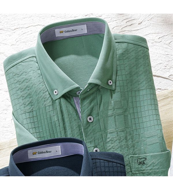 「＜ゴールデンベア＞ジャカードポロシャツ（メンズポロシャツ）」｜セージグリーン