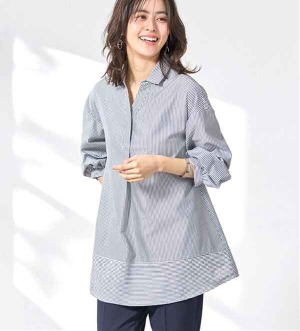 BELLUNA（ベルーナ）の「麻調素材袖タックデザインシャツチュニック（チュニック）」｜詳細画像