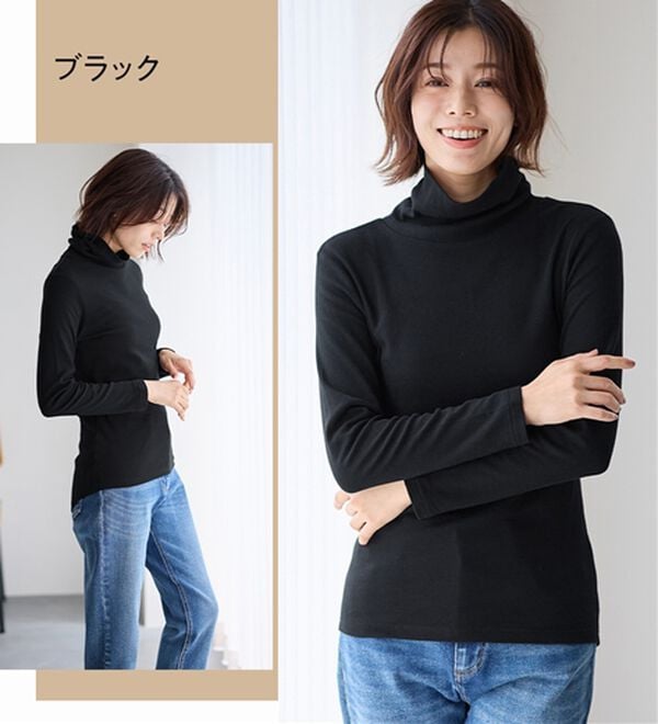 LAVIENNE（ラヴィエンヌ）の「【医師オススメ】綿１００％吸湿発熱あったかインナー　タートルネックインナー長袖（肌着・インナーウェア）」｜詳細画像