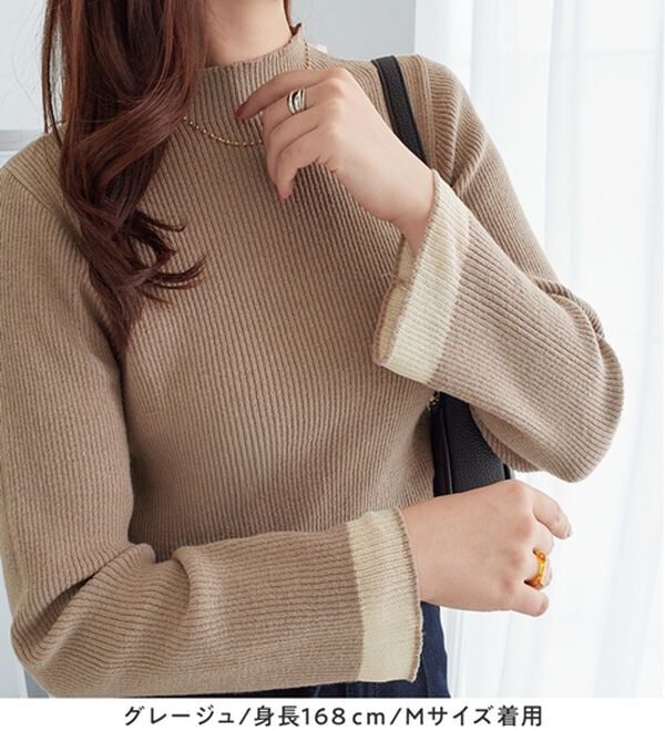 alotta（アロッタ）の「パチパチしにくい！洗える袖シアー切替ニットプルオーバー（ニット・セーター）」｜詳細画像