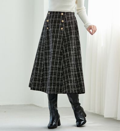 alotta（アロッタ）の「高見えツイードチェックフレアースカート（ロングスカート）」