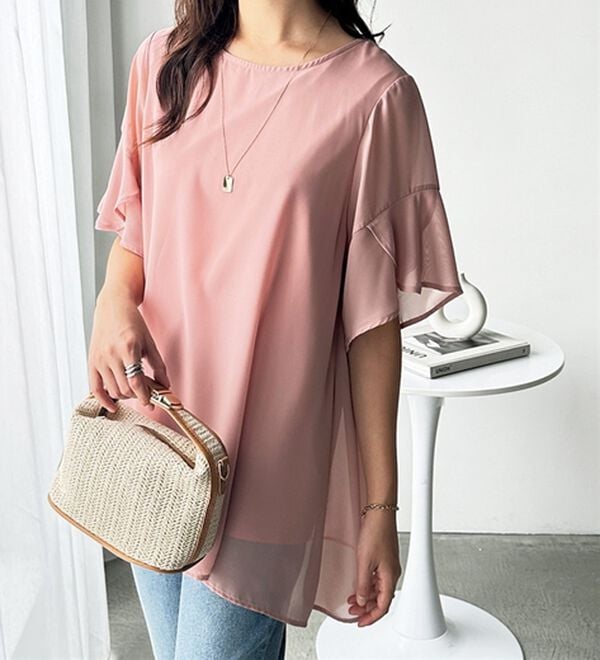 GeeRA（ジーラ）の「【接触冷感】異素材シフォンレイヤードチュニック（チュニック）」｜詳細画像