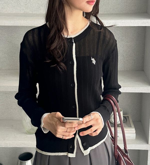 GeeRA（ジーラ）の「【ＵＳ．ＰＯＬＯ．ＡＳＳＮ】配色シアーカーディガン（ニットカーディガン）」｜詳細画像