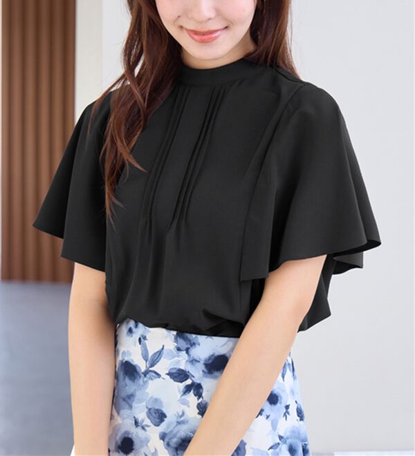 alotta（アロッタ）の「ピンタックフレアー袖ブラウス（ブラウス）」｜ブラック