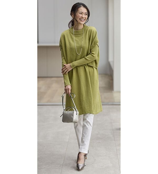 BELLUNA（ベルーナ）の「リブ使いベストデザインニットアンサンブル（チュニック）」｜詳細画像