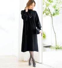 ルフラン（ルフラン）の「袖レース濃黒ニットワンピース（ニットワンピース）」