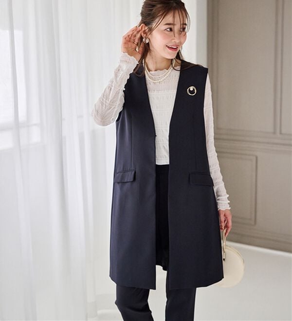 RANAN（ラナン）の「【２点セット】防シワ！ロングジレセットアップ（パンツスーツ）」｜ネイビー