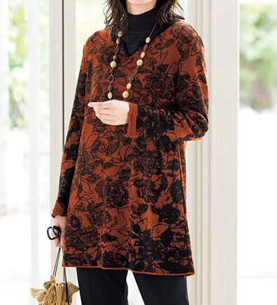 ルフラン（ルフラン）の「日本製　キーネックジャカードニットチュニック（チュニック）」