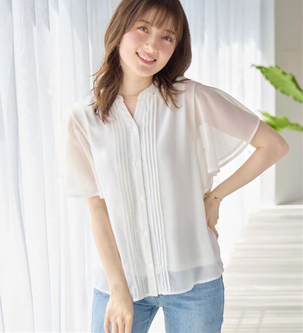 alotta（アロッタ）の「【接触冷感】インナー付ピンタックデザインブラウス【イエベ・ブルべ】（ブラウス）」｜詳細画像