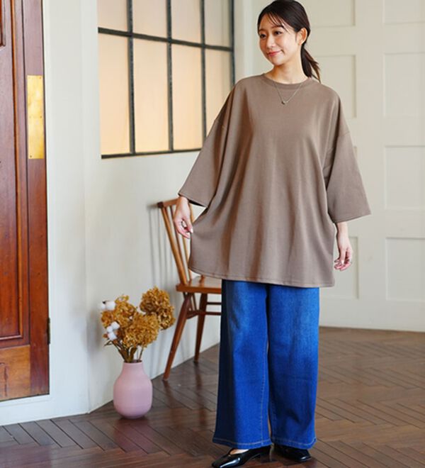 A HAPPY MARILYN（アハッピーマリリン）の「【Ｍ～８Ｌ／選べる袖丈】綿トレーナーライクビッグシルエットＴシャツ（Tシャツ）」｜詳細画像