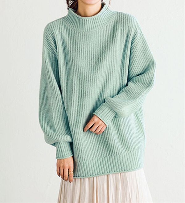 BELLUNA（ベルーナ）の「エコ素材メランジニットプルオーバー（ニット・セーター）」｜ミントグリーン