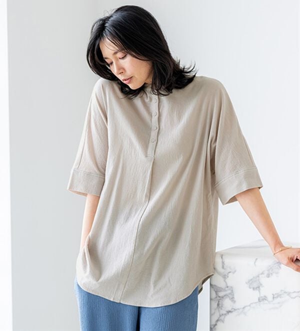 BELLUNA（ベルーナ）の「綿１００％ワッシャー素材ゆったりドルマンブラウス（ブラウス）」｜詳細画像