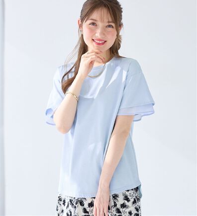 alotta（アロッタ）の「＜丈が選べる＞袖口シフォントップス／チュニック（カットソー）」