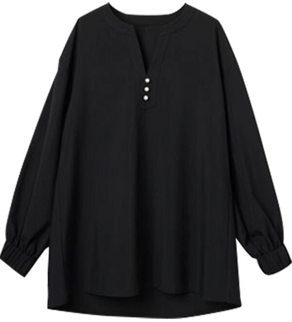 RANAN（ラナン）の「3つの機能付！パール調ボタン付スキッパーブラウス（ブラウス）」｜詳細画像