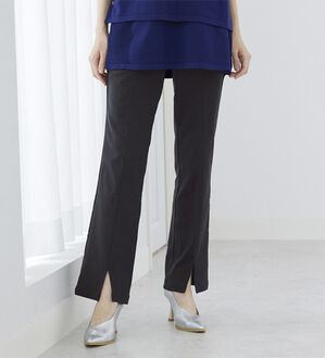 BELLUNA（ベルーナ）の「裏起毛かの子素材裾スリット美脚パンツ（フルレングスパンツ）」｜黒