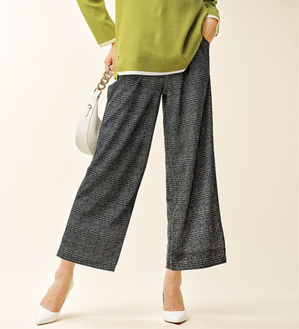 BELLUNA（ベルーナ）の「ぐんぐん伸びてラク！ジャカードワイドパンツ（ワイドパンツ・ガウチョ）」｜グレンチェック