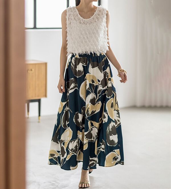 ボタニカル柄フレアーロングスカート - ベルーナ【公式】