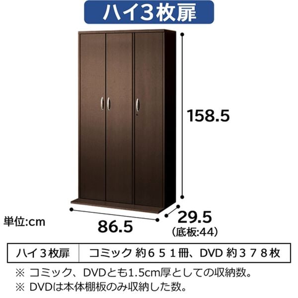「文庫本も対応！ＡＶコミックキャビネット＜本棚　書棚　コミック収納　ＤＶＤ収納　扉付　鍵付　日本製　漫画棚　本棚＞（ラック・棚・本棚）」｜詳細画像
