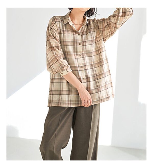 BELLUNA（ベルーナ）の「着るＵＶ対策！綿１００％デザインチェックシャツ（シャツ）」｜詳細画像