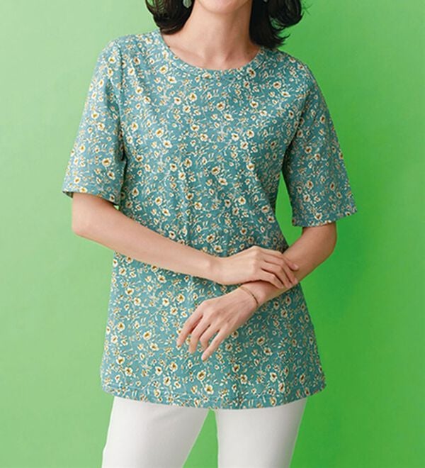 BELLUNA（ベルーナ）の「涼やか強撚綿１００％プリントプルオーバー（カットソー）」｜詳細画像