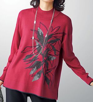 BELLUNA（ベルーナ）の「インターシャリーフ柄デザインセーター（ニット・セーター）」｜詳細画像