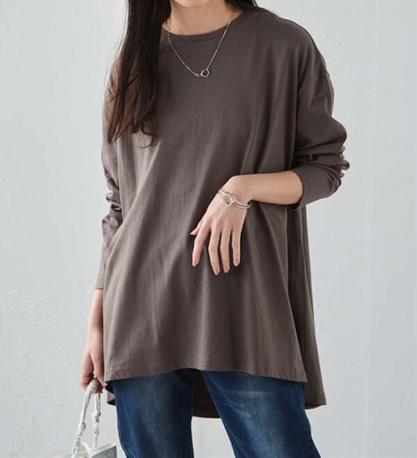 RANAN（ラナン）の「＜ＢＣ＞綿１００％ひんやりフレアーシルエットチュニック（カットソー）」｜詳細画像