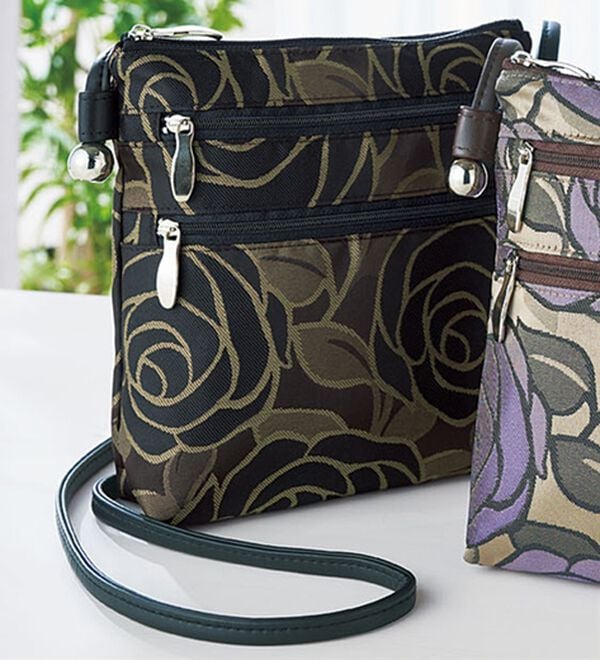 「桐生ジャカード　２段ファスナー付ポシェット（ショルダーバッグ）」｜ブラック