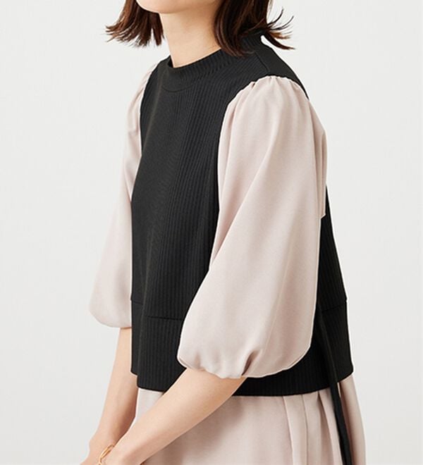 BELLUNA（ベルーナ）の「ベルト使い異素材切替ワンピ―ス（その他ワンピース）」｜詳細画像